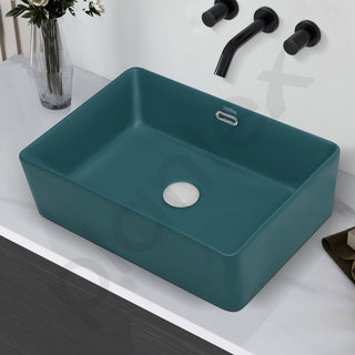 Plantex Ceramic Basin/Washbasin for Bathroom/Rectangle Tabletop Basin/Countertop Vessel Sink for Home/Office (Matt Green - 20 x 14 x 6 Inch)