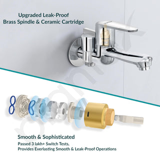 Plantex Pure Brass 2 in 1 Tap for Washing Machine/2-Way Bib Cock for Bathroom with Water Saving Aerator/Bib Cock with Brass Wall Flange and Teflon TapeTape (DOL-2305, Chrome)