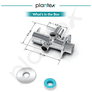 Plantex FLO-808 Pure Brass 2-Way Angle Valve/Angle Cocke for Bathroom With Brass Wall Flange & Teflon Tape (Mirror-Chrome Finish)