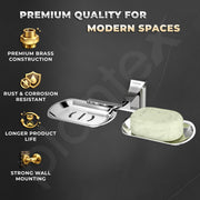 Plantex Dual Soap Holder for Bathroom/Pure Brass Double Soap Dish/soap Stand/Soap Bar/Soap Case/Bathroom Accessories - Pack of 1 (APS-DL-04, Chrome)