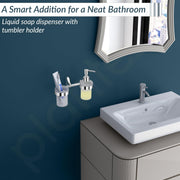 Plantex Smooth Brass 2in1 Glass Tumbler Holder with Handwash Dispenser - Multiuse (UN-1739)