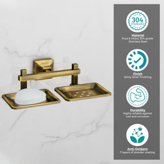 Plantex 304 Grade Stainless Steel Double Soap Holder for Bathroom/Dual Soap Dish/Soap Stand/Bathroom Accessories - Squaro (Brass Antique)