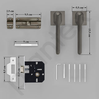 Plantex Premium Heavy-Duty Mortise Door Lock Handle Set for Bathroom/Store Room/Balcony/Office with Baby Latch and Push-Pull Handle - Weatherproof and Keyless (Satin Black-Matt) - Pack of 1