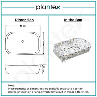 Plantex Tabletop Wash Basin/Bathroom Sink/Wash Basin Over Counter/Designer Ceramic Wash Basin for Bathroom (Marble Finish - 22 x 14 x 5 Inch)