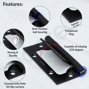 Plantex Butterfly Hinges for Door/Stainless Steel Door Hinges/5 Inch x 14 Gauge Hinge/2.5 mm Hinges for Home/Office/Hotel/Non-Mortise Hinge - Pack of 3 (Black)