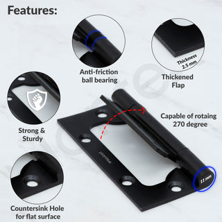 Plantex Stainless Steel Butterfly Hinges for Door/Non-Mortise Door Hinge/4 Inch x 14 Gauge Hinge/2.5 mm Hinges for Home/Office/Hotel - Pack of 6 (Black)