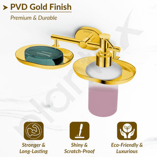 Plantex J4 Stainless Steel Soap Dish with Liquid Dispenser/Soap Stand for Bathroom Wall Mount/Shampoo Dispenser/Bathroom Accessories (PVD Gold Finish) Onix