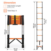 Plantex 3.5m (11.48 ft.) Telescopic Ladder/Carbon Steel 9-Steps Portable & Compact Ladder/Foldable Multipurpose Collapsible Ladder for Home & Outdoor Use - (Orange)