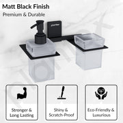 Plantex 304 Grade Stainless Steel Liquid Dispenser with Tumbler Holder/Toothbrush Holder/Shampoo Dispenser for Washbasin/Kitchen/Bathroom Accessories - Pack of 1 (Crystal, Black)