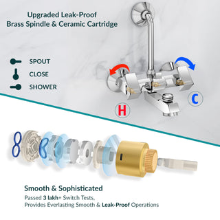 Plantex Brass Wall Mixer for Bathroom 3 in 1/L-Bend Connector for Overhead/Hand Shower/Spout Mixer Tap/Mixture Tap for Bathroom with 7-Year Manufacturer's Warranty-(Pri-319-Chrome)
