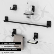 Plantex 304 Grade Stainless Steel Bathroom Accessories Set of 5 - Towel Rod/Hand Napkin Hanger for Wash Basin/Soap Case/Toothbrush Holder/Robe Hook - Darcy (Black)