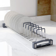 Plantex Plate Stand for Kitchen Cabinet/Stainless Steel Plate Rack for Kitchen/Rubber Grip Saucer Plates Stand/Tandem Box Accessories - ( Size-4 inches, Slot- 14, Pack of 1)