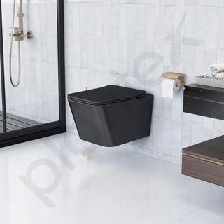 Plantex Imported Italica Ceramic Wall Hung Commode for Toilet/Rimless Western Toilet/Commode with Soft Closing Toilet Seat - P Trap (Square - Matt Black)