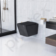 Plantex Imported Italica Ceramic Wall Hung Commode for Toilet/Rimless Western Toilet/Commode with Soft Closing Toilet Seat - P Trap (Square - Matt Black)