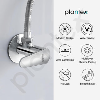 Plantex Pure Brass Angle Valve for Bathroom with Wall Flange and Teflon Tape/Angle Cocke for Wash Basin/Kitchen(DOL-2304, Chrome)