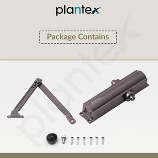 Plantex Aluminium Hydraulic Door Closer for Wooden Doors - Automatic Soft Close for Hotel/Home/Office - ISO 9001 Certified (MI-200, Capacity 55 kg, Brown)
