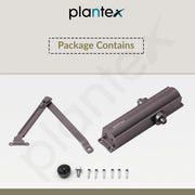 Plantex Aluminium Hydraulic Door Closer for Wooden Doors - Automatic Soft Close for Hotel/Home/Office - ISO 9001 Certified (MI-200, Capacity 55 kg, Brown)