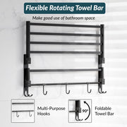 Plantex Towel Rack for Bathroom/Stainless Steel Towel Bar/24 Inch Towel Holder with Towel Rod/Bathroom Accessories - (Black)