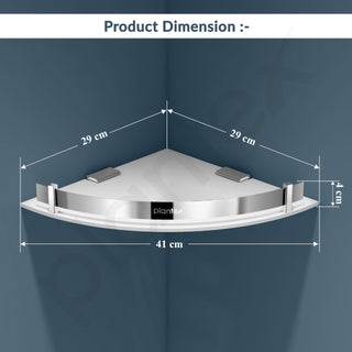 Plantex Corner Shelf for Bathroom Acrylic/Wall Mounted Storage Shelf with Stainless Steel Railings/Bathroom Accessories (White, 12x12 Inches)
