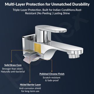 Plantex Pure Brass Bib Cock for Bathroom with Water-Saving Aerator/Wall Mount Bib Tap with Wall Flange & Teflon Tape/Tap for Bathroom (ORN-201-Chrome Finish)