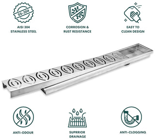 Plantex Drain Cover/304 Grade Stainless Steel Long Shower Drain/Drainage Cover/Bathroom Drain Cover (10 x 45 cm - Matt) (D418-Lotus)