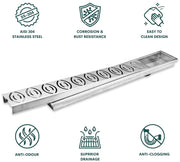 Plantex Drain Cover/304 Grade Stainless Steel Long Shower Drain/Drainage Cover/Bathroom Drain Cover (10 x 45 cm - Matt) (D418-Lotus)