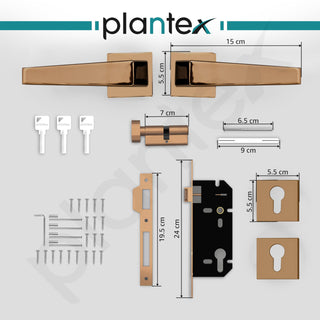 Plantex Premium Main Door Lock With 3 Years Warranty - Mortise Lock Set for Home (PT-004- Rose Gold)