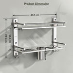 Plantex Bathroom Organiser Without Drill/Stainless Steel Bathroom Accessories Set with Soap Dish and Brush Slots/Hooks/Tumbler Holder/Steel Soap Holder for Bathroom-(2-Tier, Chrome)
