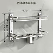 Plantex Bathroom Organiser Without Drill/Stainless Steel Bathroom Accessories Set with Soap Dish and Brush Slots/Hooks/Tumbler Holder/Steel Soap Holder for Bathroom-(2-Tier, Chrome)
