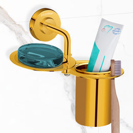 Plantex Daizy Gold Toothbrush/Paste and Tumbler Holder for Bathroom and Wash Basin (304 Stainless Steel)