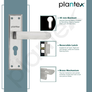 Plantex Main Door Lock Handle Set/6-Lever Locks Mechanism with 3 Years of Warranty/Mortise Lock with 3 Keys, Brass Locks Body & Cylinder(PTP-06 Matt)