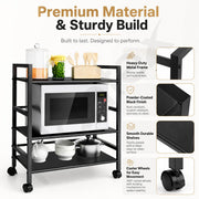 Plantex 3 Tier Premium Metal Rolling Trolley Cart Stand with Wheels/Oven Stand/Multifunctional Utility Stand with Storage Rack Shelves/Height Adjustable Shelf/Space Saving Stand for Home/Office(Black)