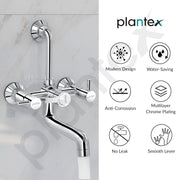 Plantex Brass Wall Mixer for Bathroom with L-Bend Connector for Overhead Shower/Mixer Tap/Wall Mixer for Bathroom 2 in 1 with 7-Year Manufacturer's Warranty-(Ico-918-Mirror-Chrome)