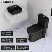 Plantex Ceramic Commode with Washbasin/Rimless Washdown Commode for Toilet/S Trap Western Toilet Combo/Bathroom Wash Basin - (Matt Black)