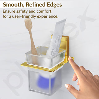 Plantex 304 Grade Stainless Steel Glass Tumbler Holder/Toothbrush Holder for Bathroom/Bathroom Accessories – Pack of 1 (Crystal, PVD Gold)