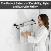 Plantex Space Aluminium Double Towel Rod/Towel Hanger for Bathroom/Towel Stand/Bathroom Accessories (24 inch - Black Powder Coated)