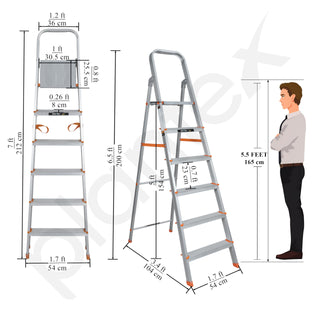 Plantex Legend 6 Step Aluminium Ladder for Home/Wide Anti-Skid Steps/Capacity Upto 150 kg/5 Year Manufacturer Warranty (Orange-Silver)