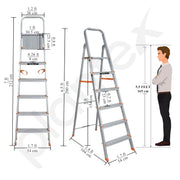 Plantex Legend 6 Step Aluminium Ladder for Home/Wide Anti-Skid Steps/Capacity Upto 150 kg/5 Year Manufacturer Warranty (Orange-Silver)