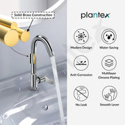 Plantex Sink Tap for Kitchen Basin/Pure Brass Tap with Water Saving Nozzle for Kitchen Sink Taps with Teflon Tape & Wall Flange (DOL-2311-Chrome)