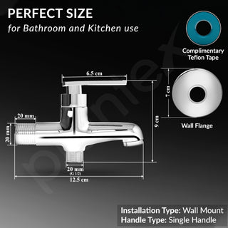 Plantex Pure Brass 2 in 1 Tap for Washing Machine/2-Way Bib Cock for Bathroom with Wall Flange & Teflon Tape - (Chrome, 3507-1)