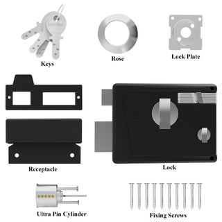Plantex Heavy Duty Night Latch Door Lock with Key & Knob for Main Door/Inside Opening for Home,Hotel,Office - (Z-Black)