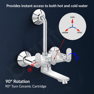Plantex Wall Mixer for Bathroom 2 in 1 with L-Bend Provision for Overhead Shower/Mixer Tap for Bathroom with Water Saving Nozzle Tap- 7 Year Warranty by Plantex (Orn-218-Chrome)