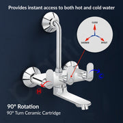 Plantex Wall Mixer for Bathroom 2 in 1 with L-Bend Provision for Overhead Shower/Mixer Tap for Bathroom with Water Saving Nozzle Tap- 7 Year Warranty by Plantex (Orn-218-Chrome)