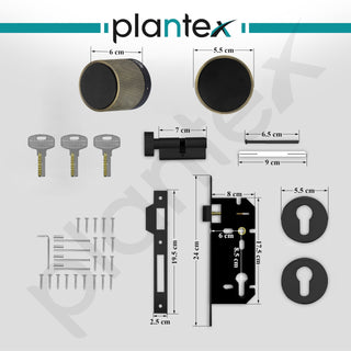 Plantex Heavy Duty Door Lock/Main Door Mortise Lock Handle/Handle Set for Home/Office - Door Accessories- (APS-PT0010- Brass Antique - Black)
