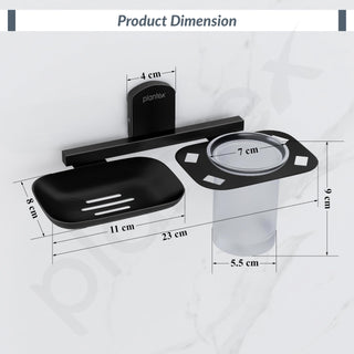 Plantex 304 Grade Stainless Steel 2in1 Soap Dish with Tumbler Holder/Soap Stand/Tooth Brush Holder for Bathroom/Bathroom Accessories - Pack of 1 (Parv-Black)