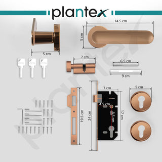 Plantex Premium Door Lock With 3 Years Warranty - Mortise Lock for Main Door Set (PVD Rose Gold Finish)