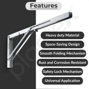 Plantex Heavy Duty 24 Inch Foldable Shelf Bracket/Stainless Steel Multipurpose Bracket/L Bracket/Space Saving Wall Bracket/Folding Table Bracket for Home & Office (Pack of 2, Chrome)