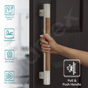 Plantex Main Door Handle/15 Inch Main Door Handle/Glass Door Handle/Wooden Door Handle/Pull-Push Door Handle/Door Accessories - Pack of 1 (S-604-Satin and Wood) - 3 Years Warranty
