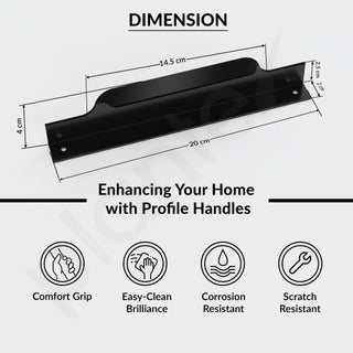 Plantex Profile Handle for Kitchen Cabinet/8 Inch Alluminium Drawer Profile Handle/Wardrobe Pull Handle for Home/Office/Hotel - Pack of 5 (Black)