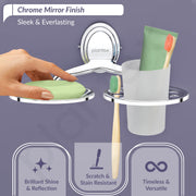 Plantex Stainless Steel 304 Grade 2 in1 Soap Dish with Tumbler Holder/Soap Stand/Tooth Brush Holder/Bathroom Accessories (Cubic - Chrome)